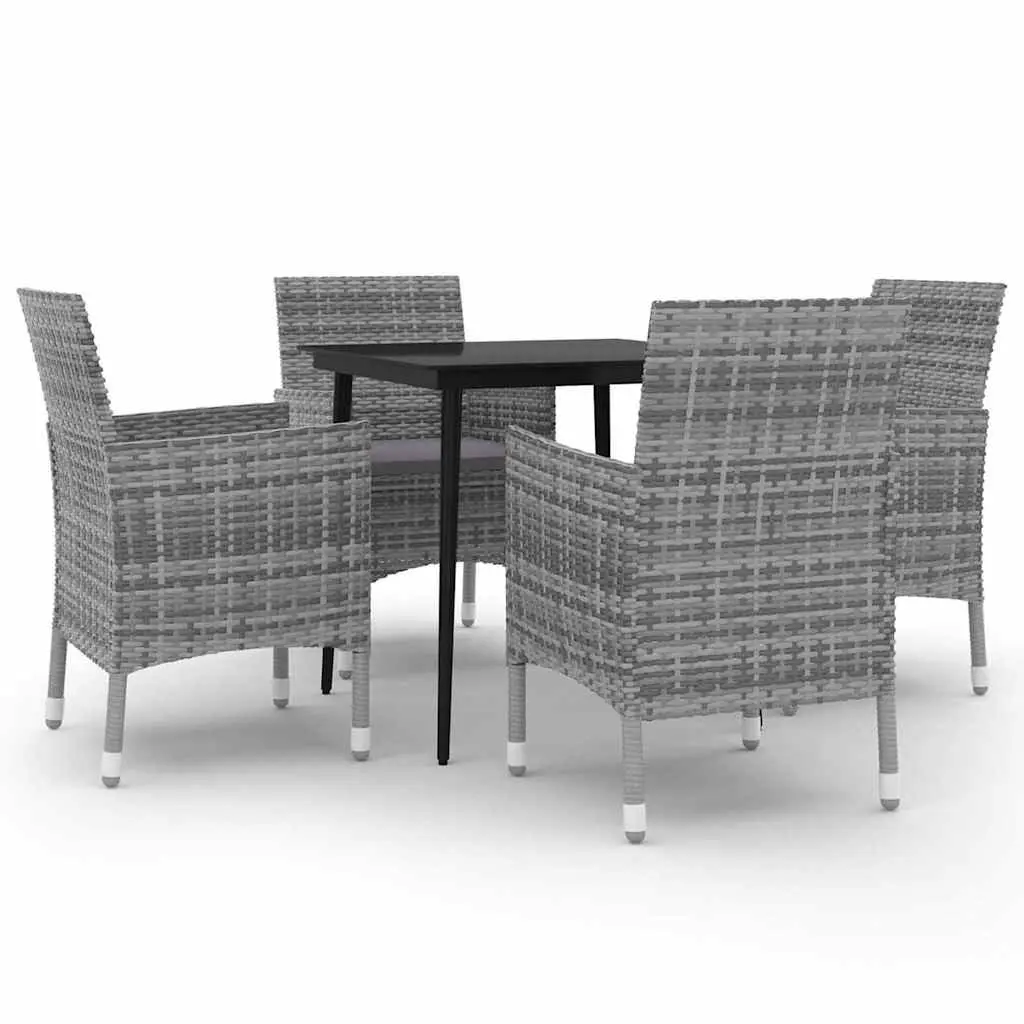 Garden Dining Set 5 Piece Outdoor Furniture Grey Poly Rattan Glass Table Chairs