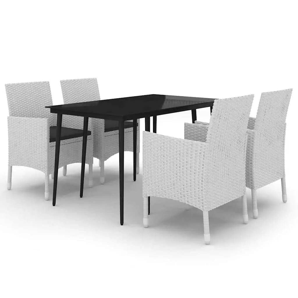 5 Piece Garden Dining Set Outdoor Weather-resistant PE Rattan White Chairs Glass Table