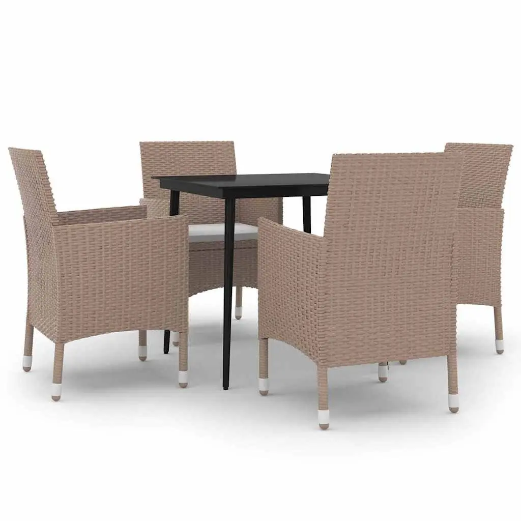 Garden Dining Set 5 Piece Outdoor Furniture Rattan Chairs Glass Table Beige