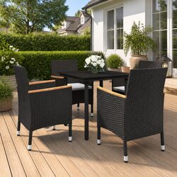 Garden Dining Set 5 Piece Outdoor Rattan Chair Table Glass Top Patio Furniture