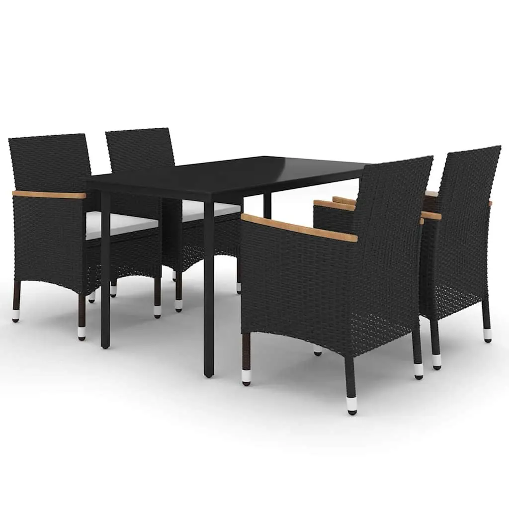 Outdoor Dining Set Glass Table Poly Rattan Chairs 5 Piece