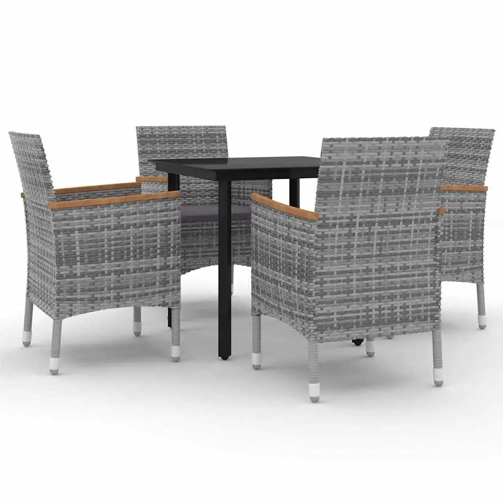 Outdoor Furniture Set 5 Piece Grey Poly Rattan Chairs Glass Table Dining