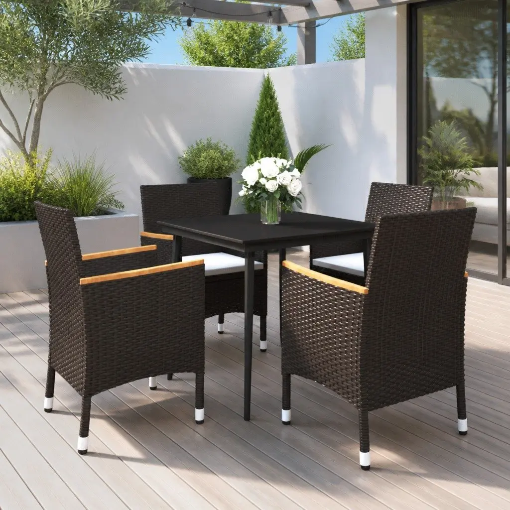 Garden Dining Set 5 Piece Outdoor Furniture Poly Rattan Glass Table Chairs Black