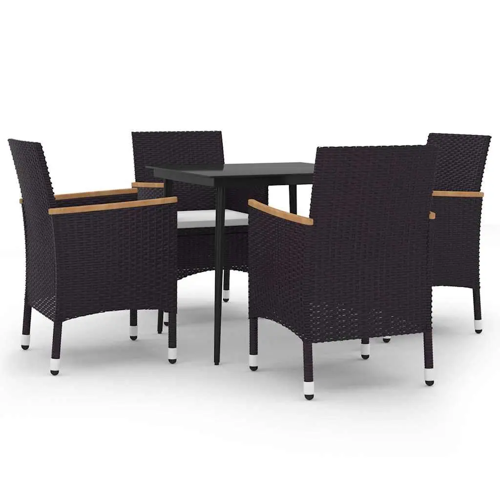 Garden Dining Set 5 Piece Outdoor Furniture Poly Rattan Glass Table Chairs Black