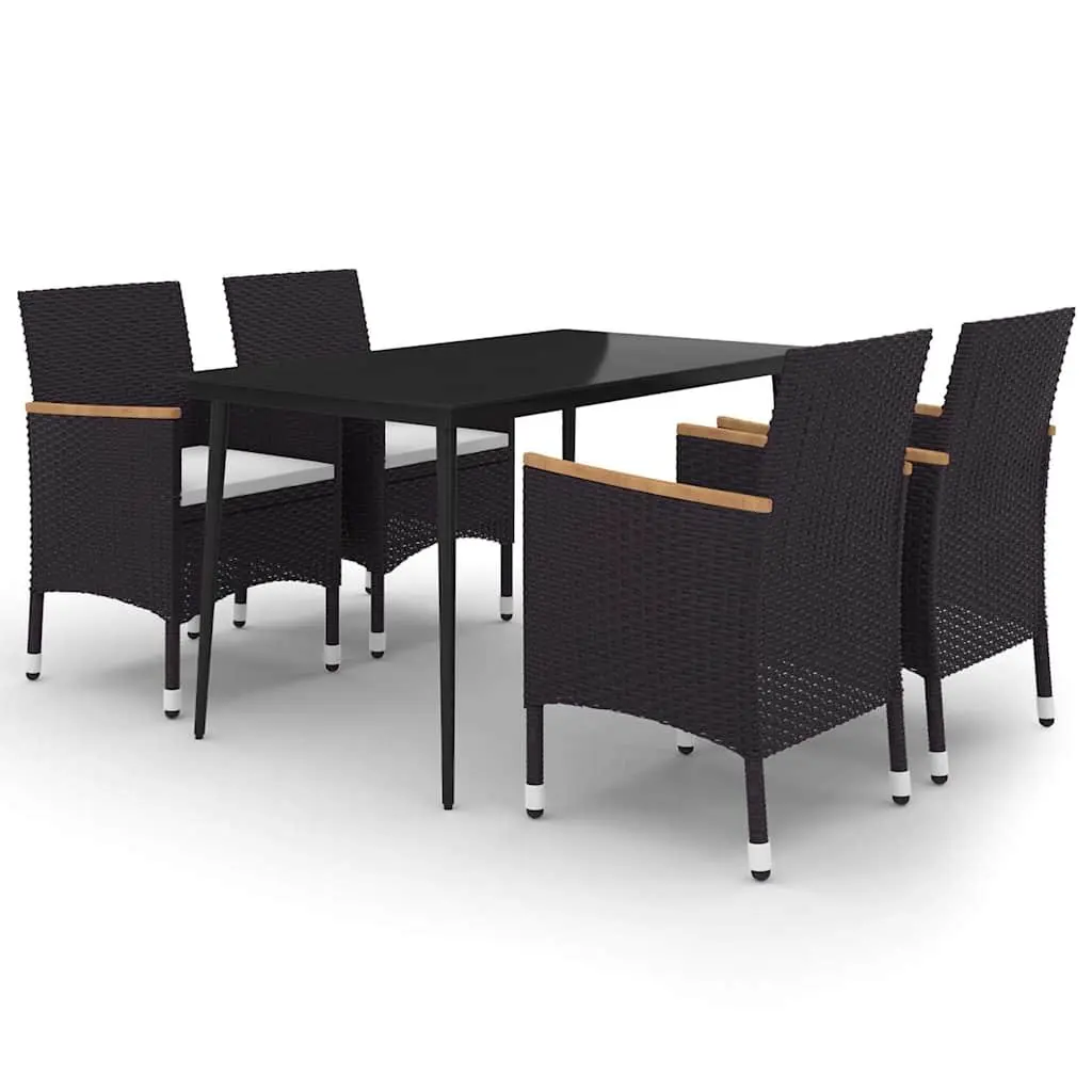 5 Piece Outdoor Dining Set Brown Poly Rattan Chairs Glass Table