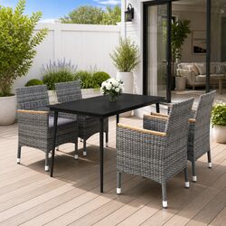 Garden Dining Set 5 Piece Outdoor Furniture PE Rattan Glass Top Chairs Cushions