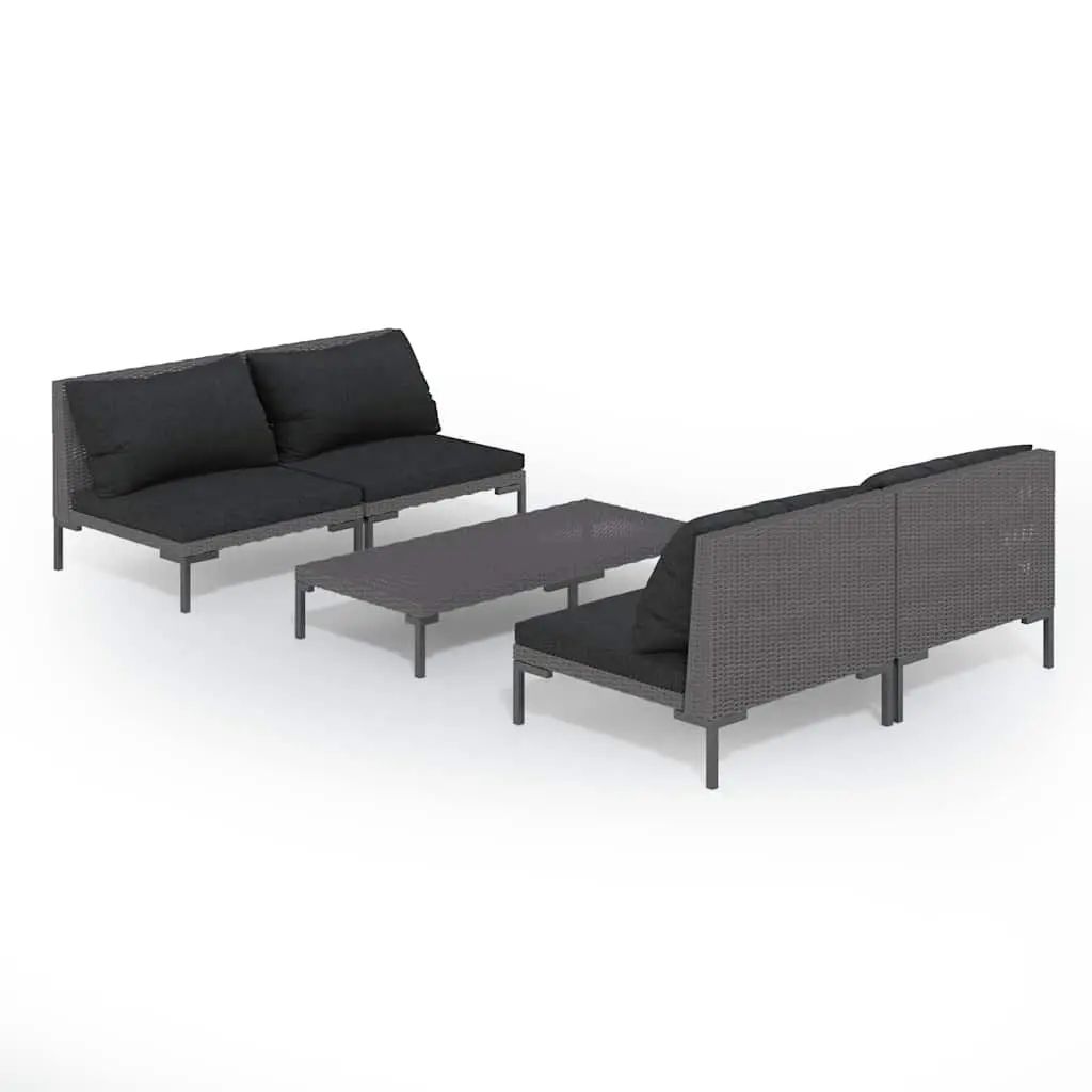 5 Piece Garden Lounge Set Grey Rattan Outdoor Patio Furniture with Cushions