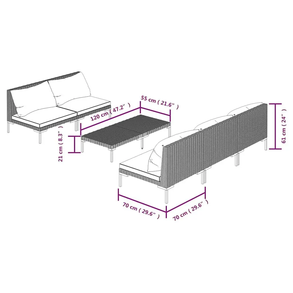 Garden Lounge Set 6 Piece Outdoor Furniture Poly Rattan Grey Cushions