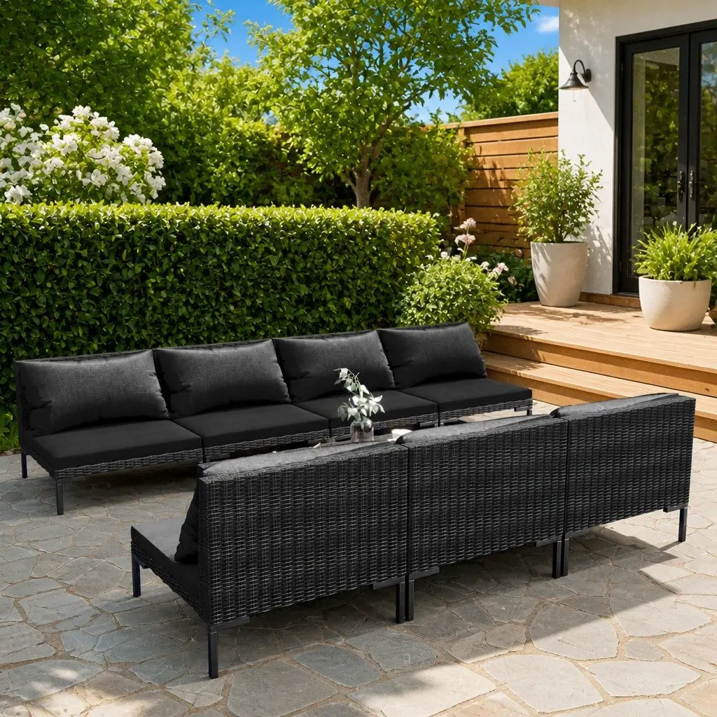 8 Piece Garden Lounge Set Grey Rattan Sofa with Cushions Outdoor Patio Furniture