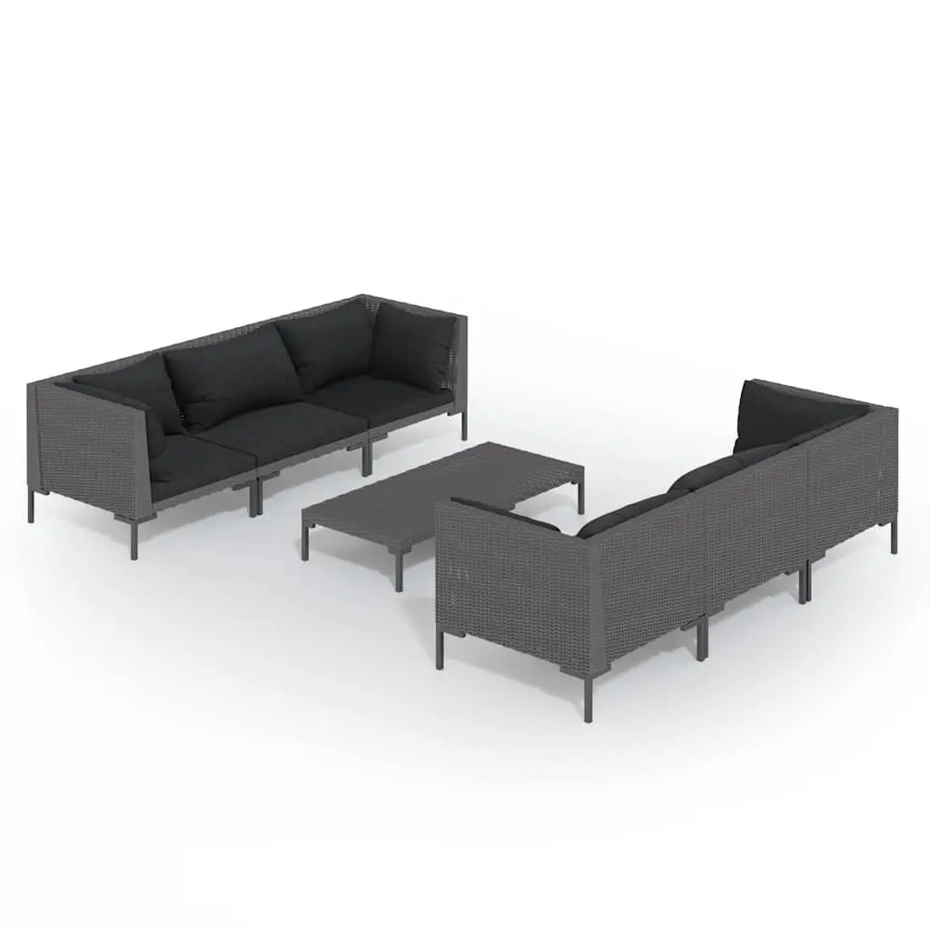 7 Piece Garden Lounge Set Outdoor Furniture Poly Rattan with Cushions Grey