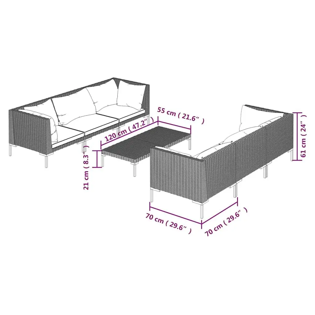 7 Piece Garden Lounge Set Outdoor Furniture Poly Rattan with Cushions Grey