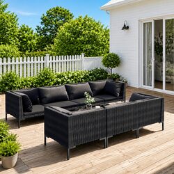 Garden Lounge Set 8 Piece Outdoor Furniture Grey PE Rattan Patio Sofa with