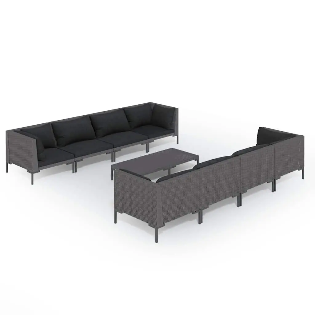 Outdoor Lounge Set 9 Piece Grey Weather-Resistant Rattan Sofa with Cushions