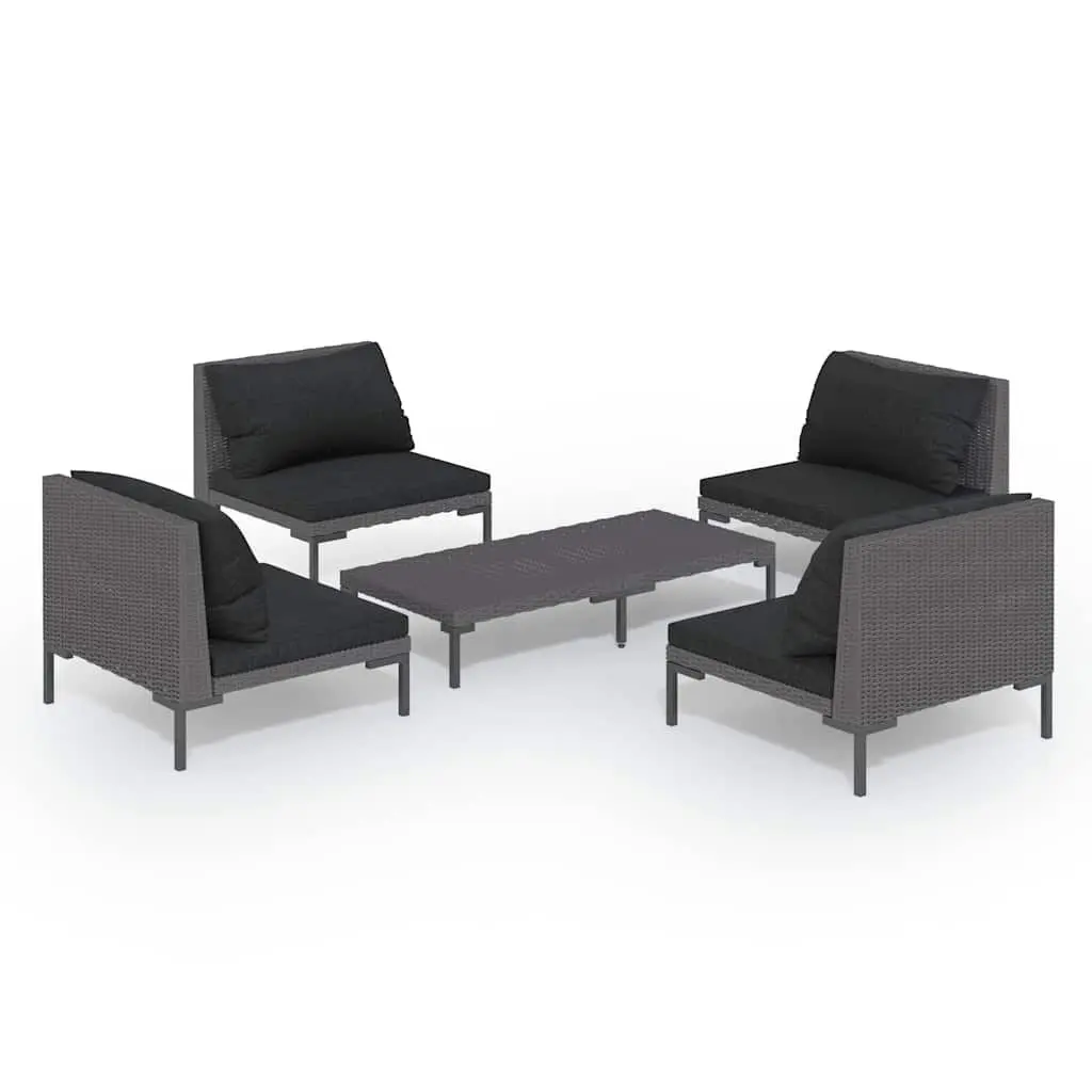 5 Piece Garden Lounge Set Outdoor Patio Furniture Poly Rattan Grey Cushions