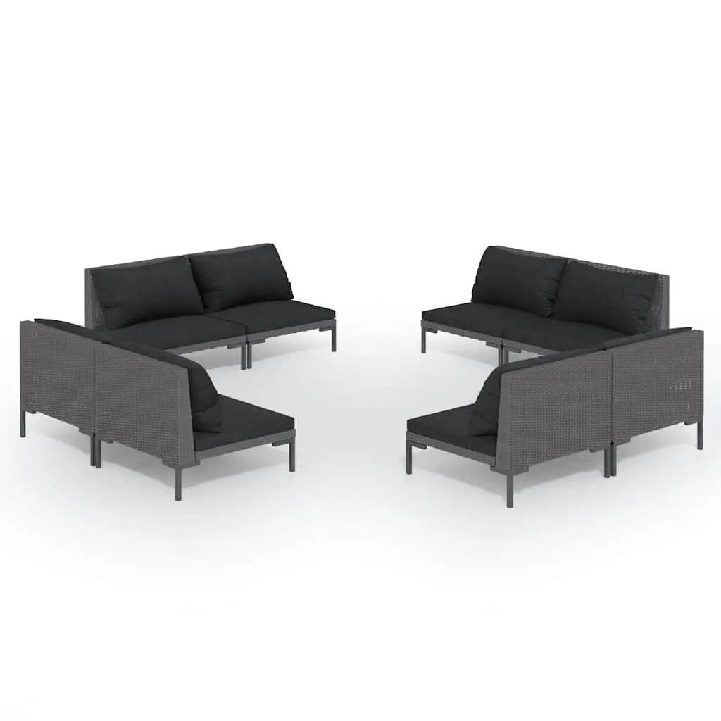 Garden Lounge Set 8 Piece Outdoor Furniture Grey Rattan Patio Sofa with Cushions