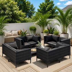 Your Garden Lounge Set 9 Piece Grey Rattan Sofa with Cushions