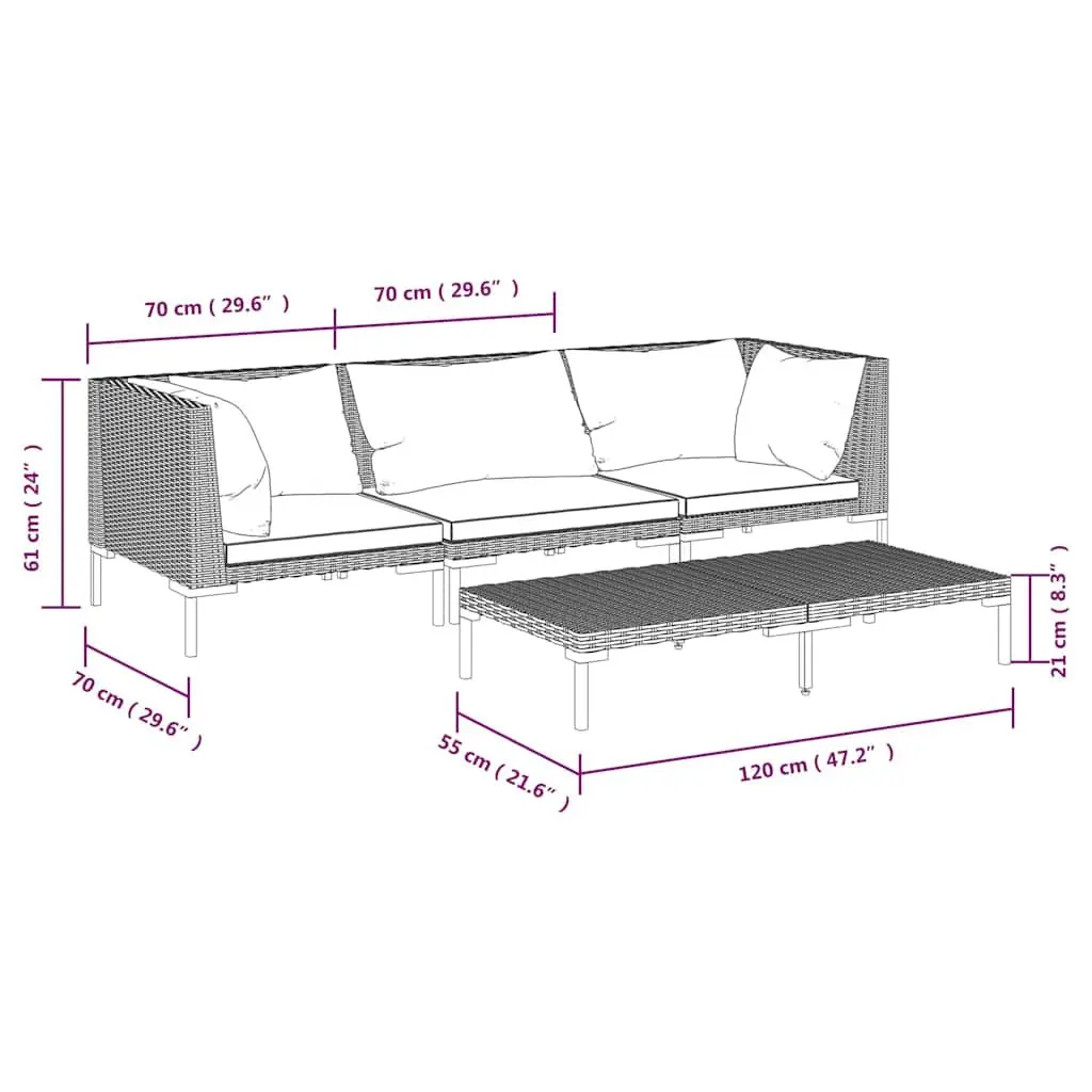 4 Piece Garden Lounge Set Outdoor Patio Furniture Weather Resistant Grey Cushions Sofa