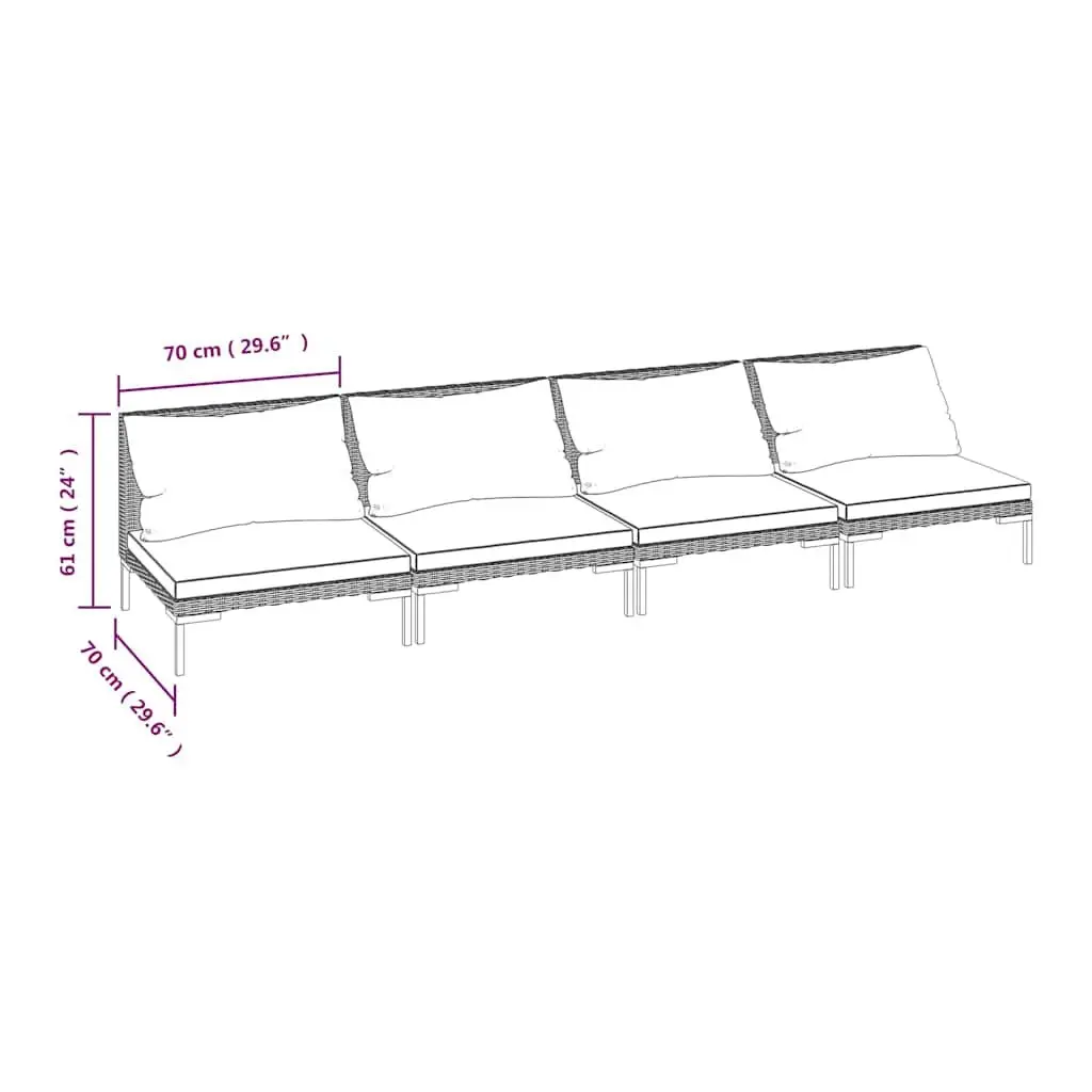 Garden Lounge Set 4 Piece Outdoor Furniture Rattan Grey Cushions