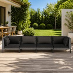 Garden Lounge Set 4 Piece Outdoor Furniture Poly Rattan Grey with Cushions Patio