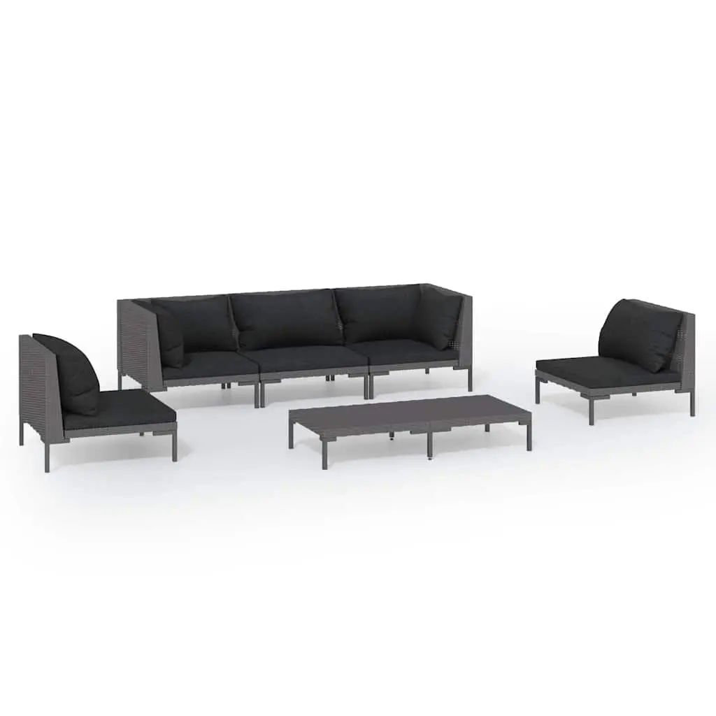 Garden Lounge Set Grey Rattan 6 Piece Outdoor Patio Furniture with Cushions