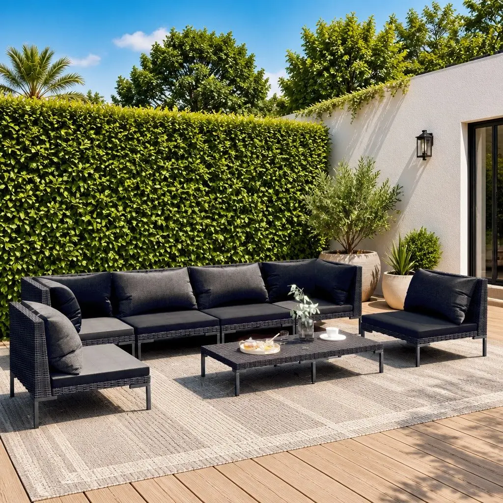 Garden Lounge Set 7 Piece Grey Rattan Outdoor Furniture with Cushions