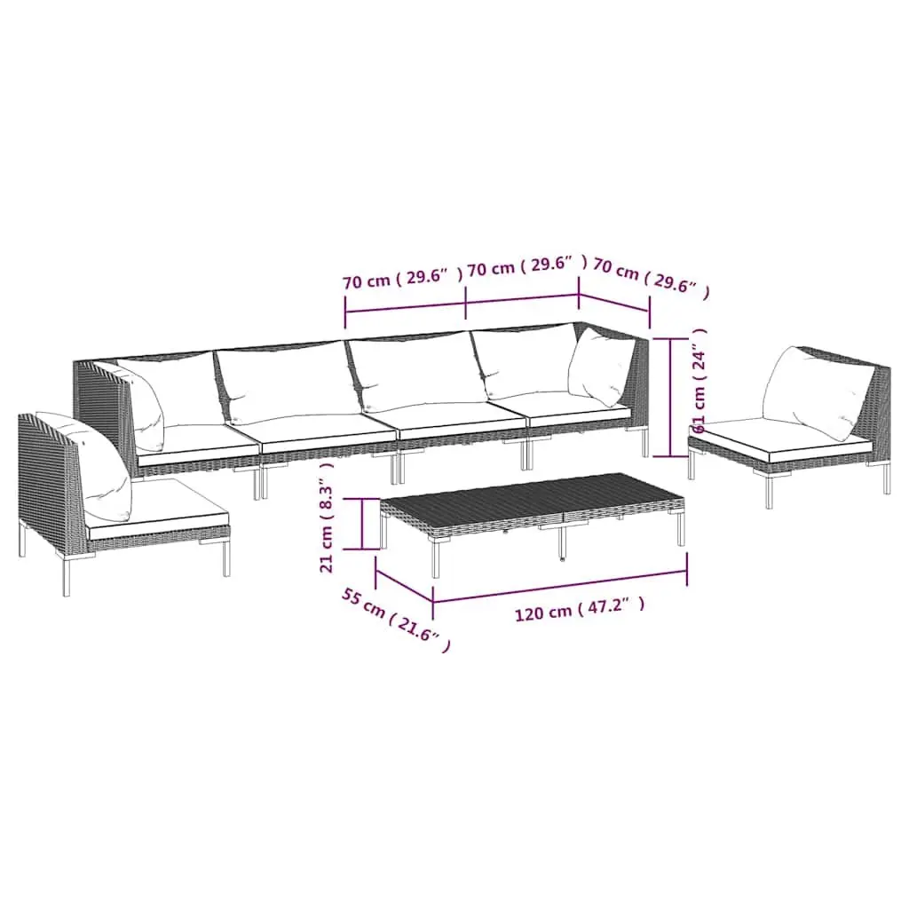 Garden Lounge Set 7 Piece Grey Rattan Outdoor Furniture with Cushions