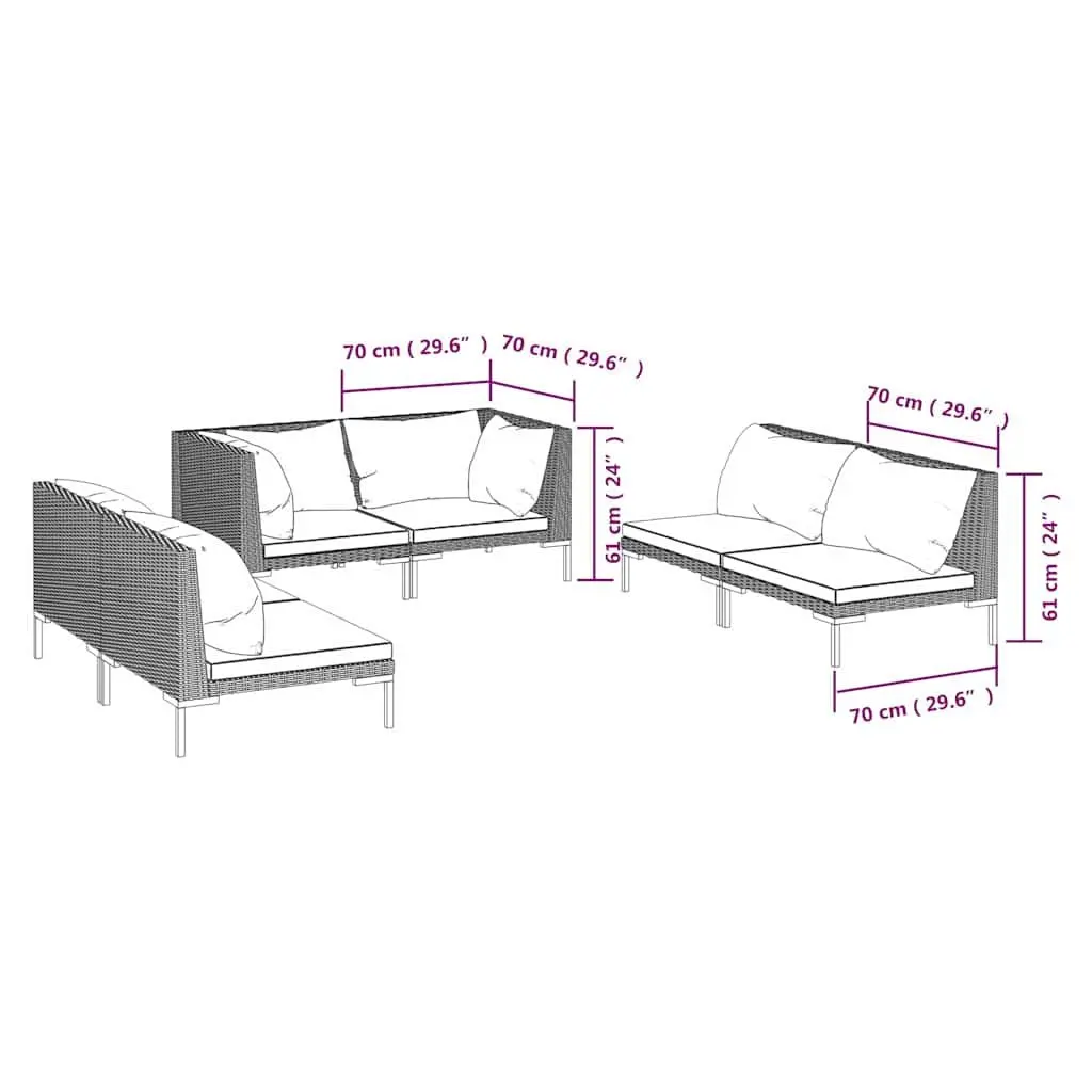 Garden Lounge Set 6 Piece Outdoor Furniture Poly Rattan Patio Sofa Grey