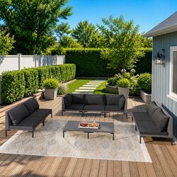Garden Lounge Set 8 Piece Outdoor Patio Furniture Grey Rattan Sofa with Cushions