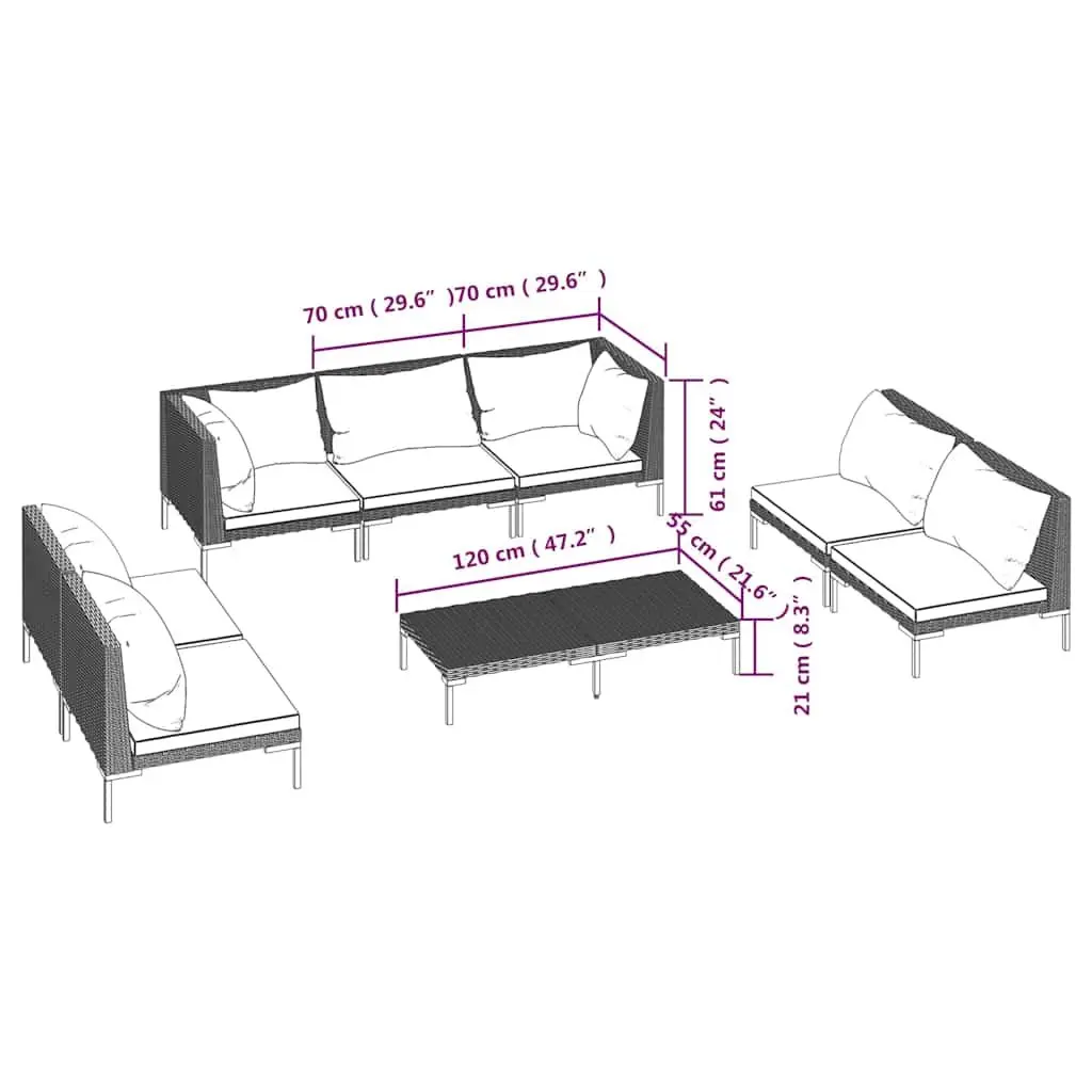 Garden Lounge Set 8 Piece Grey Rattan Sofa with Cushions