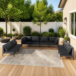 Garden Lounge Set 8 Piece Outdoor Furniture PE Rattan Grey with Cushions Patio