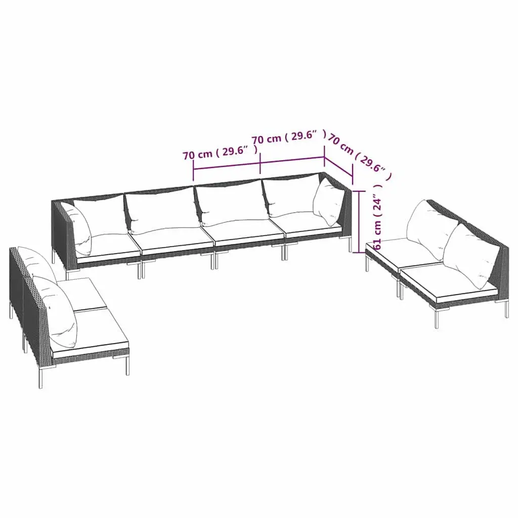 Outdoor Furniture Set 8 Piece Grey PE Rattan Lounge with Cushions Garden Patio