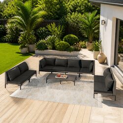 Garden Lounge Set 9 Piece Outdoor Furniture Grey Poly Rattan Patio Sofa with