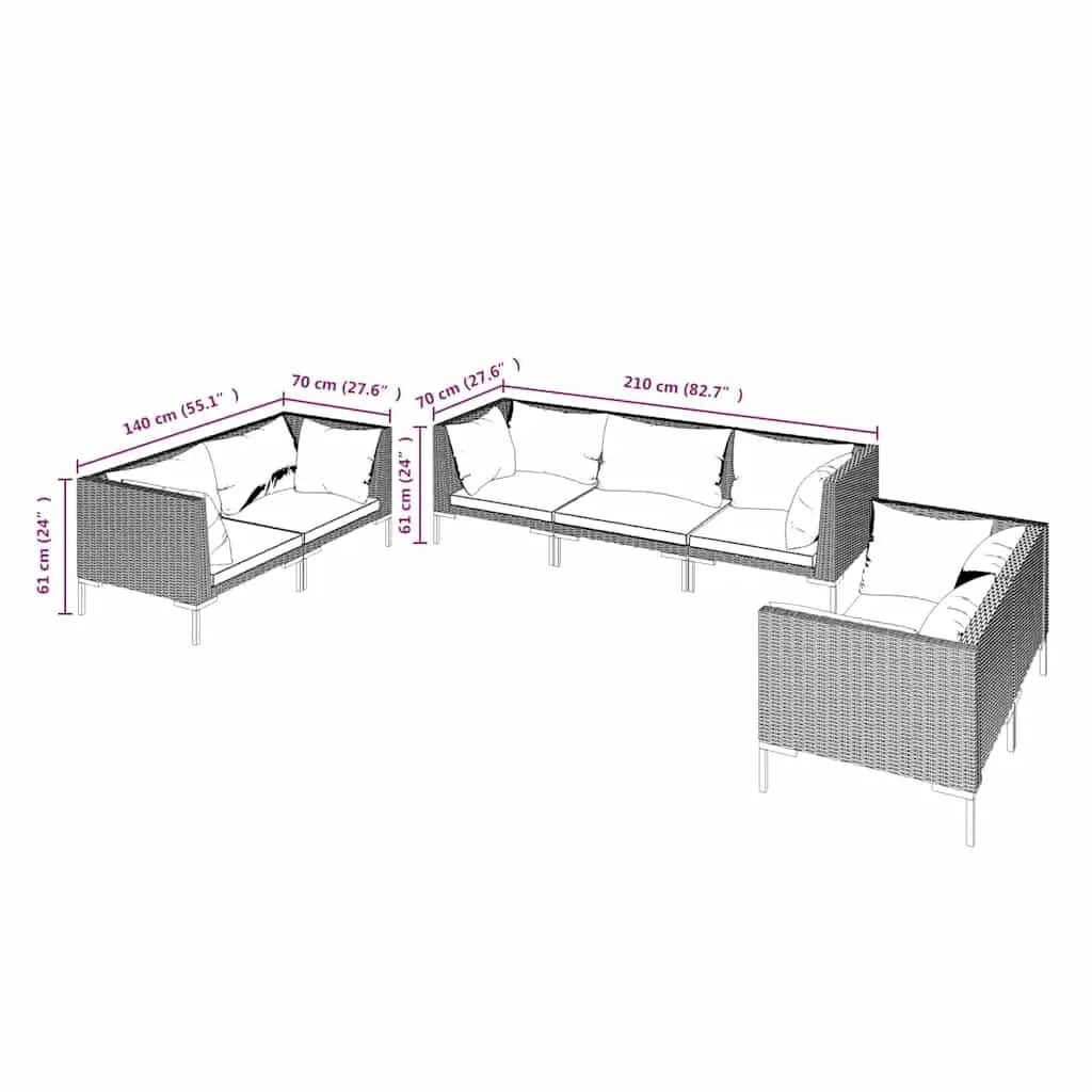 Garden Lounge Set 7 Piece Grey Rattan Outdoor Furniture with Cushions