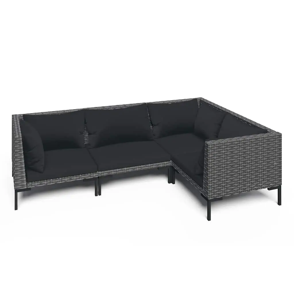 4 Piece Outdoor Garden Lounge Set Grey PE Rattan Sofa with Cushions