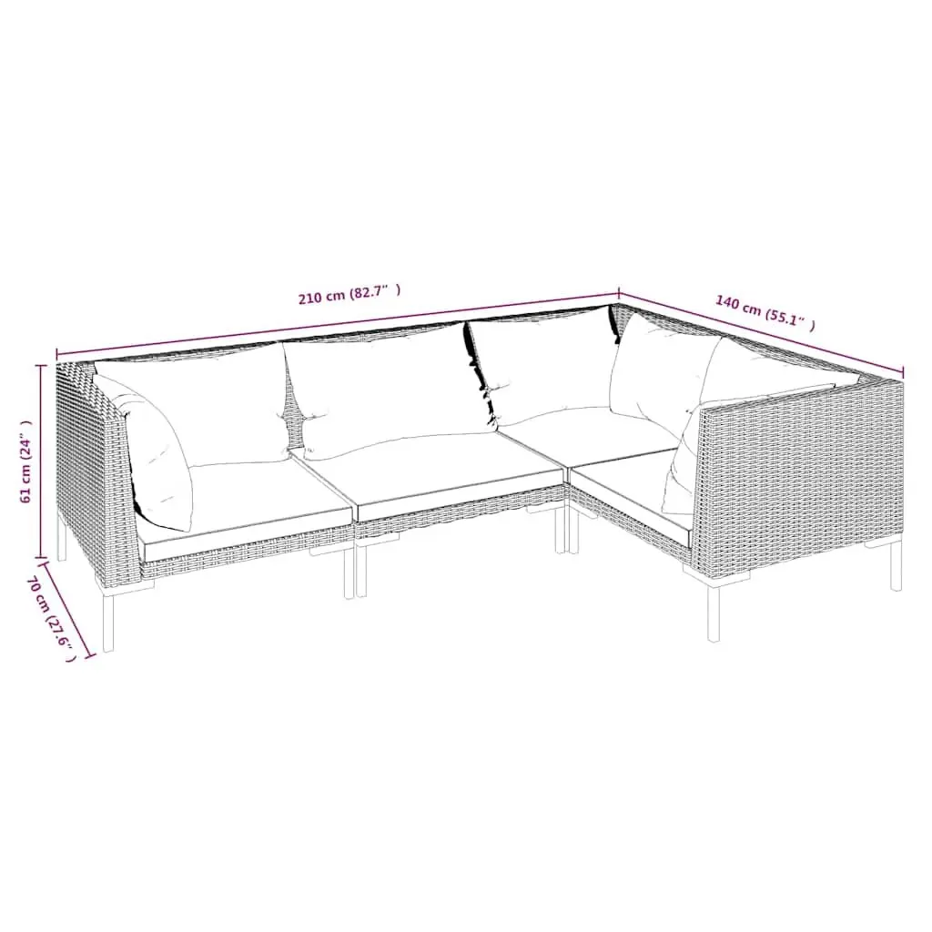 4 Piece Outdoor Garden Lounge Set Grey PE Rattan Sofa with Cushions