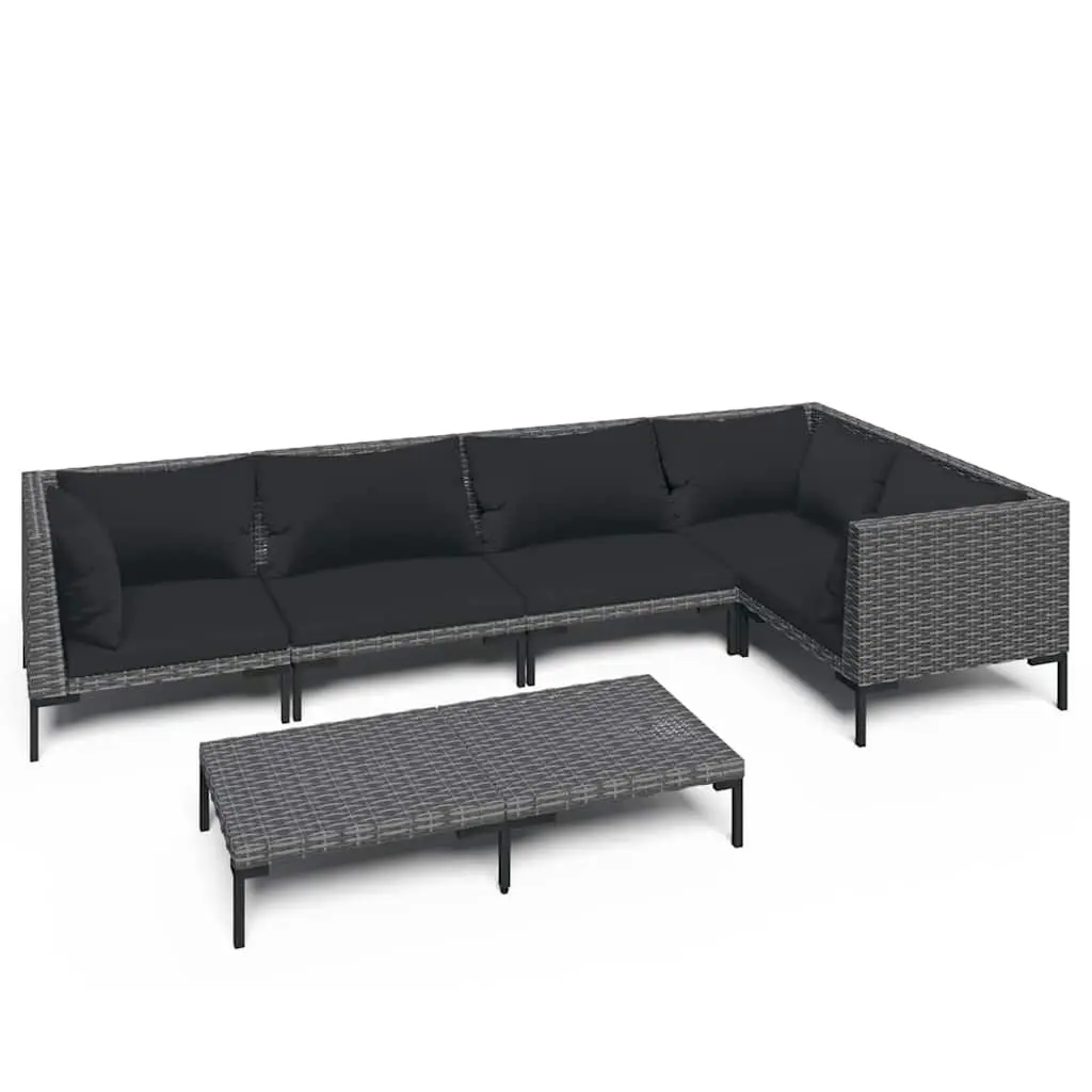 Garden Lounge Set 6 Piece Outdoor Furniture Poly Rattan Grey Cushions Sofa