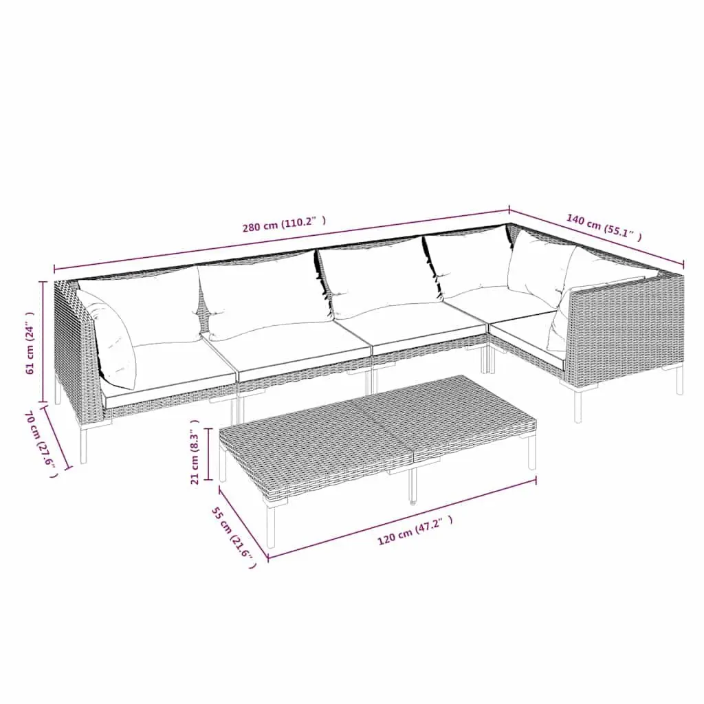 Garden Lounge Set 6 Piece Outdoor Furniture Poly Rattan Grey Cushions Sofa