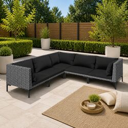 5 Piece Garden Lounge Set Outdoor Patio Furniture with Cushions Poly Rattan Grey
