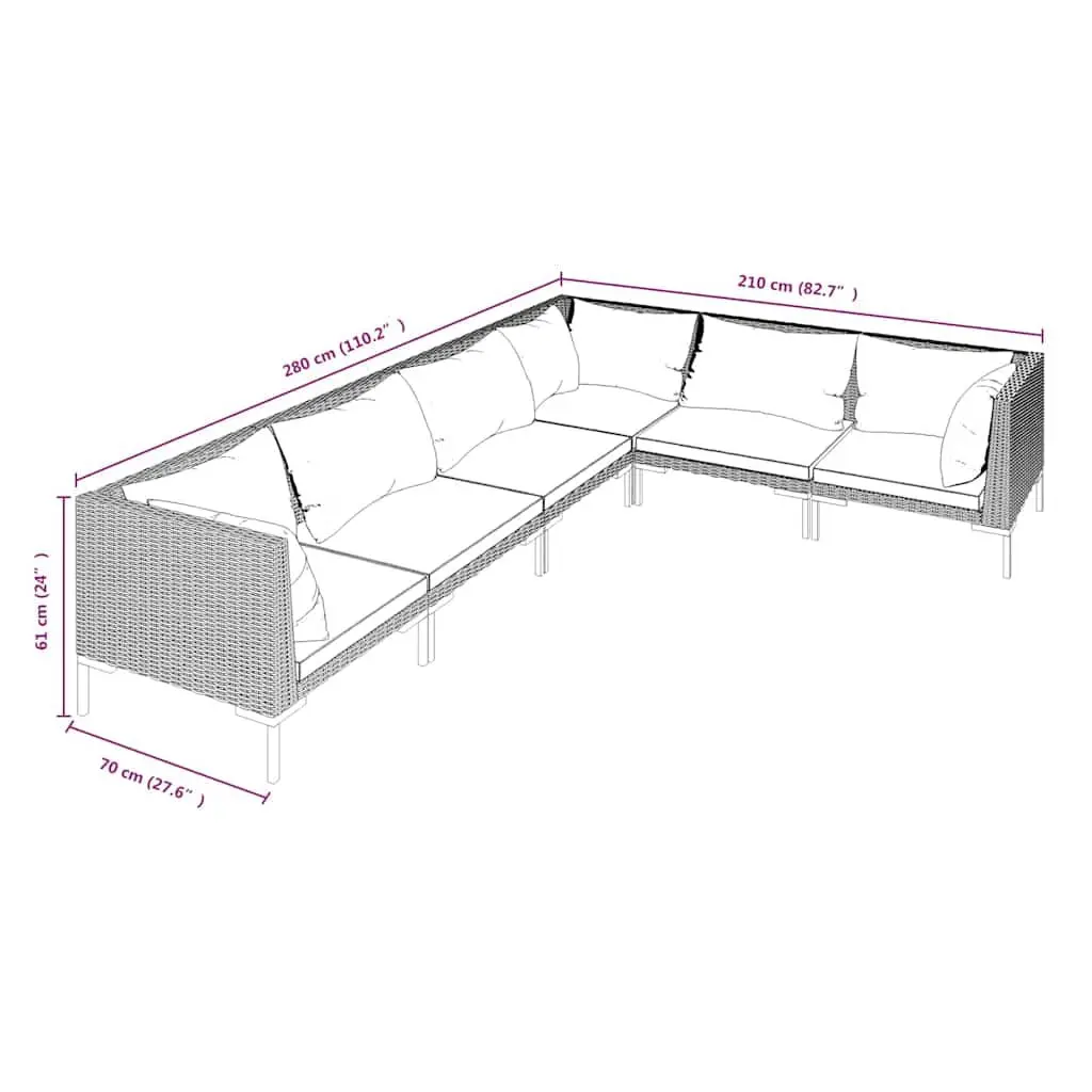 Garden Lounge Set 6 Piece Outdoor Patio Furniture Grey Rattan Sofa with Cushions