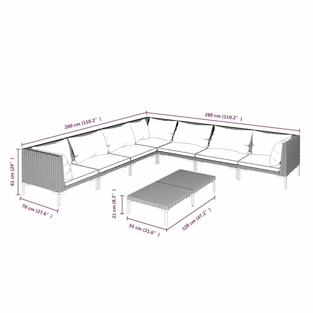 8 Piece Garden Lounge Set Outdoor Furniture Patio Seating Grey Rattan Cushions