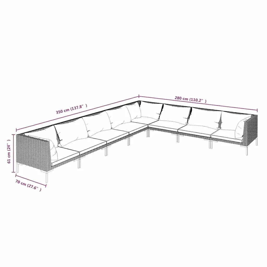 Garden Lounge Set 8 Piece Outdoor Patio Furniture Grey Rattan Sofa with Cushions