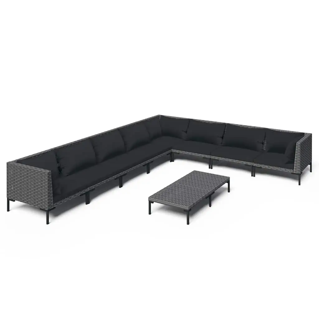 Outdoor Garden Lounge Set 9 Piece Patio Furniture with Cushions Grey Rattan