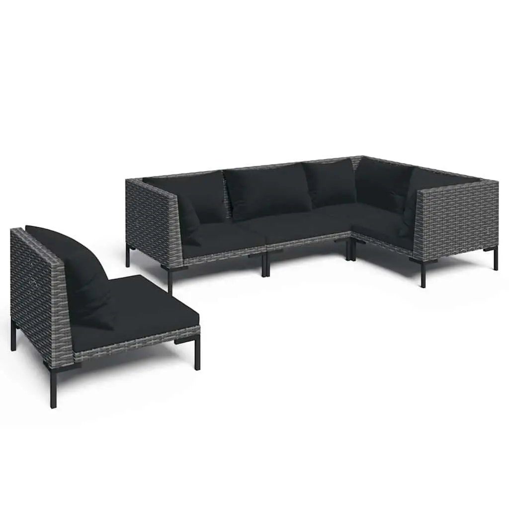 Garden Lounge Set 5 Piece Outdoor Patio Furniture PE Rattan Sofa with Cushions Grey