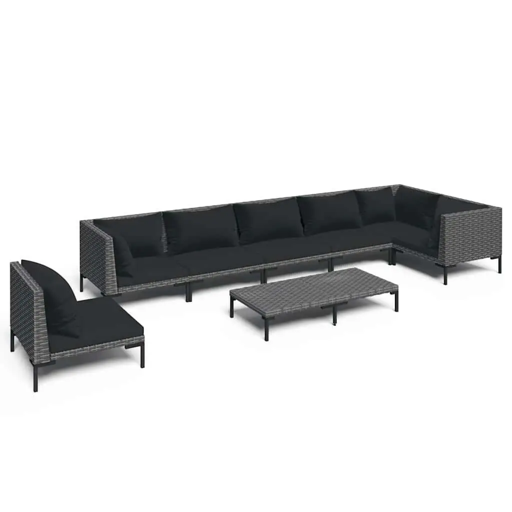 Outdoor Lounge Set 8 Piece Weather Resistant Patio Furniture Grey PE Rattan Sofa with Cushions