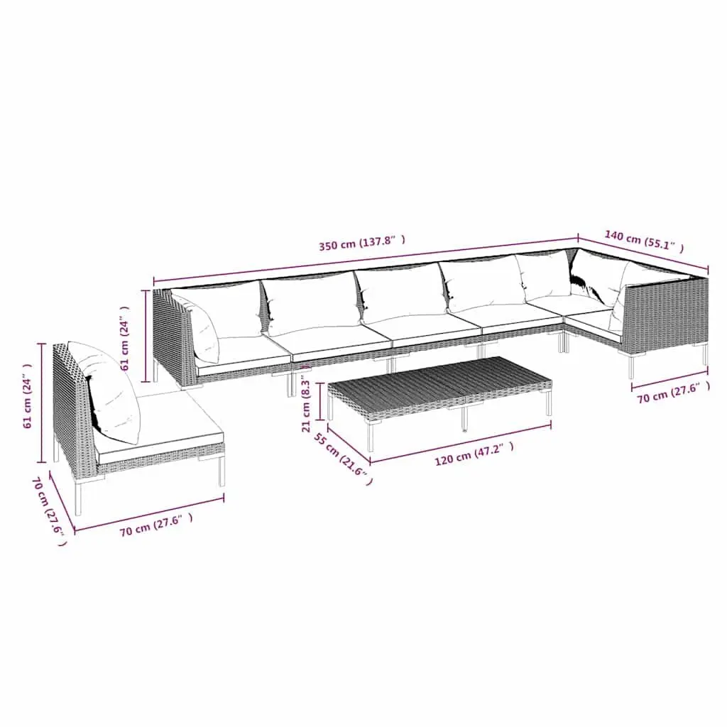 Outdoor Lounge Set 8 Piece Weather Resistant Patio Furniture Grey PE Rattan Sofa with Cushions