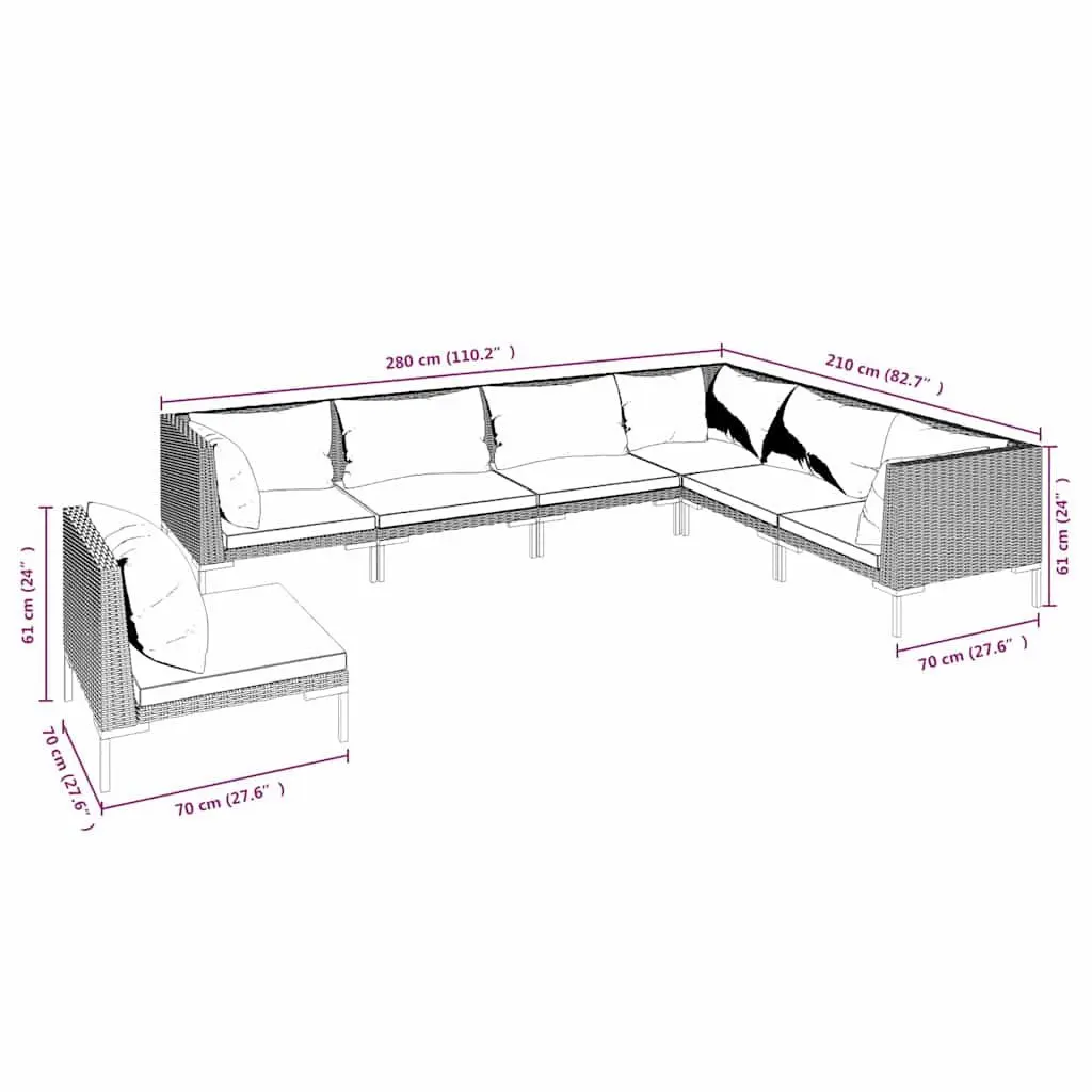 7 Piece Garden Lounge Set Outdoor Patio Furniture with Cushions Grey Rattan Sofa