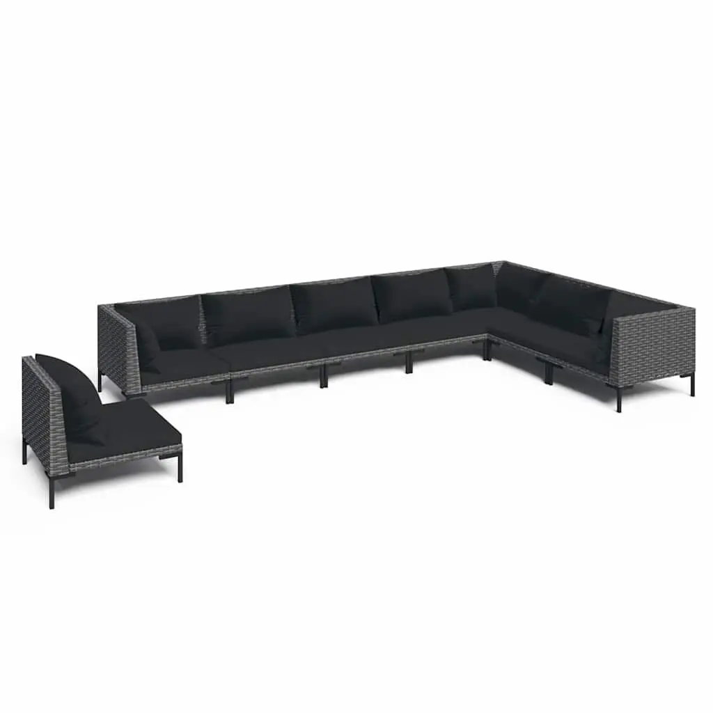 8 Piece Outdoor Garden Lounge Set Grey Poly Rattan Patio Furniture with Cushions