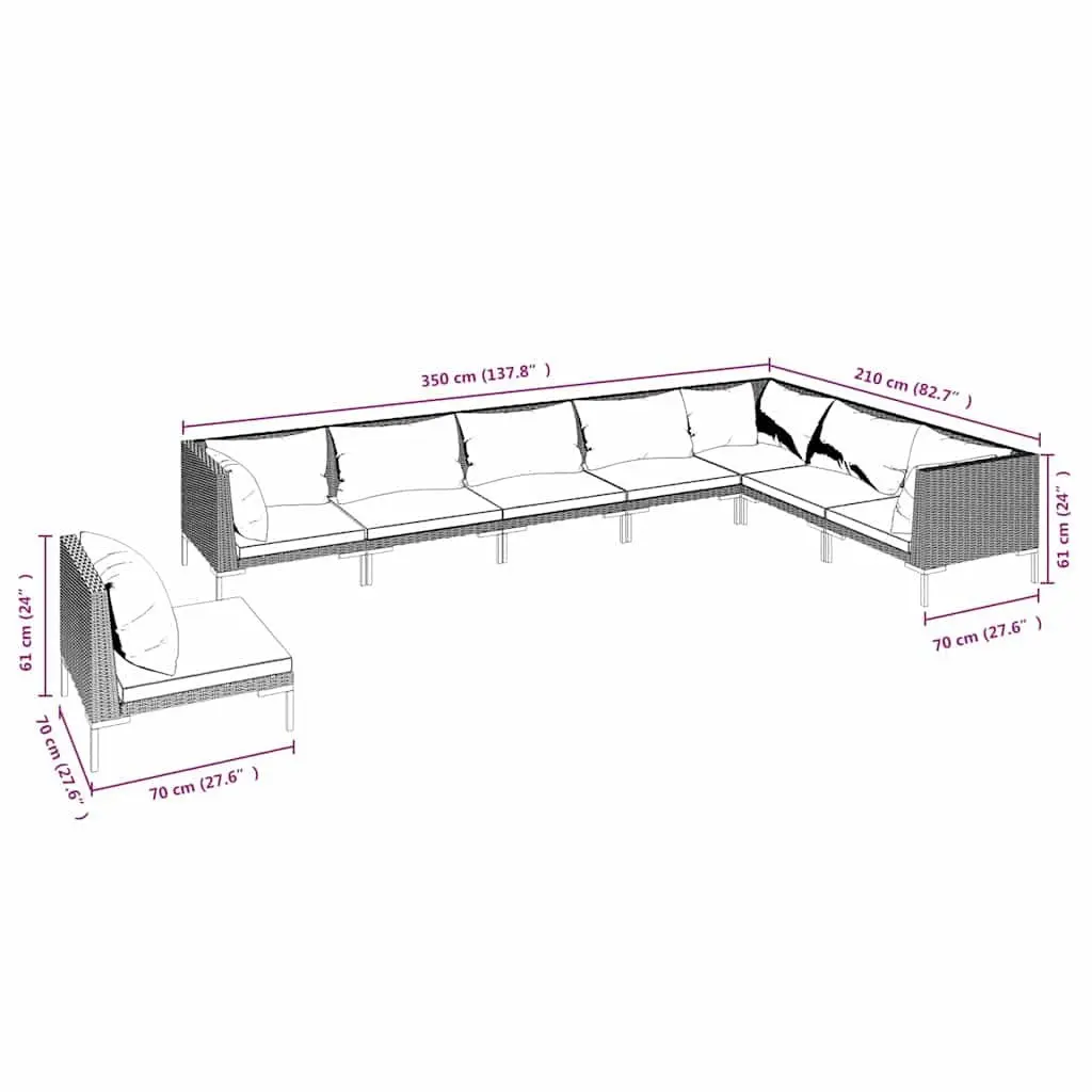 8 Piece Outdoor Garden Lounge Set Grey Poly Rattan Patio Furniture with Cushions