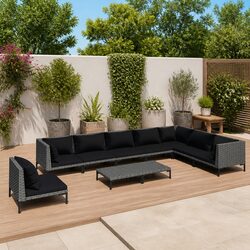 9 Piece Garden Lounge Set with Cushions Poly Rattan Grey Outdoor Patio Furniture
