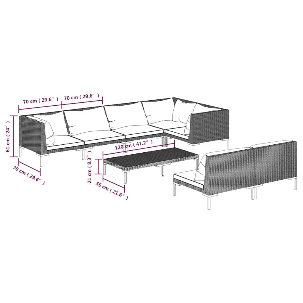 8 Piece Garden Lounge Set PE Rattan Outdoor Patio Furniture with Cushions Grey